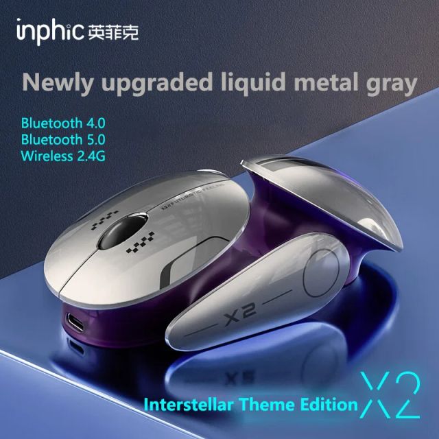Inphic X2 Silent Bluetooth Mouse Metal Base Rechargeable Wireless Gaming Mouse For Computer Laptop Office Game